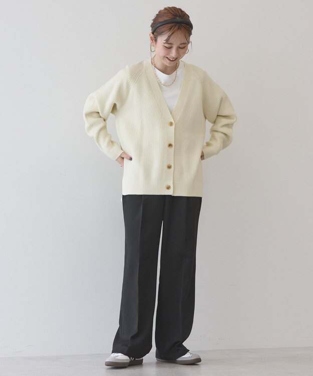 AMERICAN HOLIC バイパチラメ入りＶネック片畦ニットカーディガ Ivory