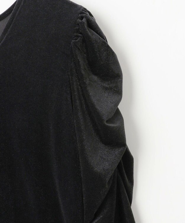 #Newans 【洗濯機可／ 前後着用可】 ギャザースリーブシアーベロアカーディガン ブラック