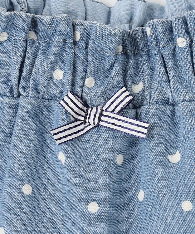 ANY KIDS 総柄フリル キュロット デニムブルー×ネコドット