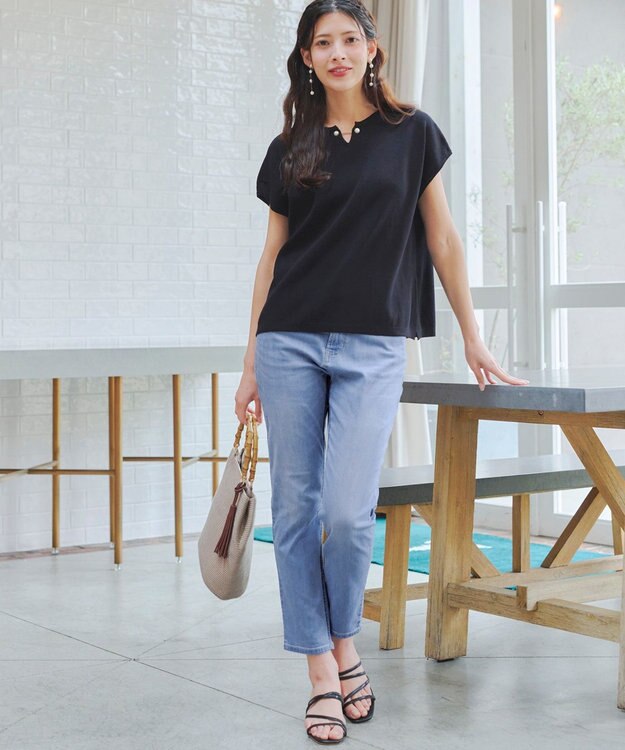 Tiaclasse L 【洗える・ストレッチ】デニムパンツ サックス