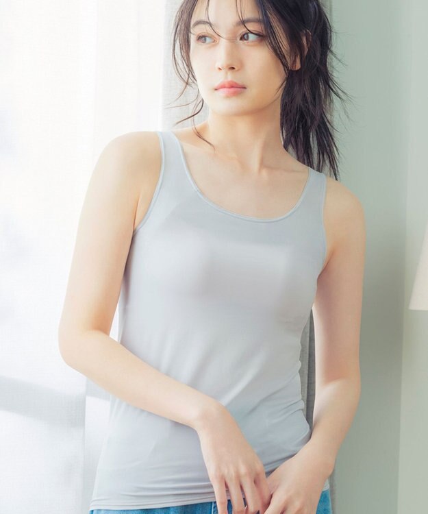 Wing 【SHIHOさん着用】 カップ付きタンクトップ ラク きれいなバストシルエット 【シンクロブラトップ 吸汗速乾タイプ】 ブラトップ ET1152 ウイング／ワコール グレイッシュブルー