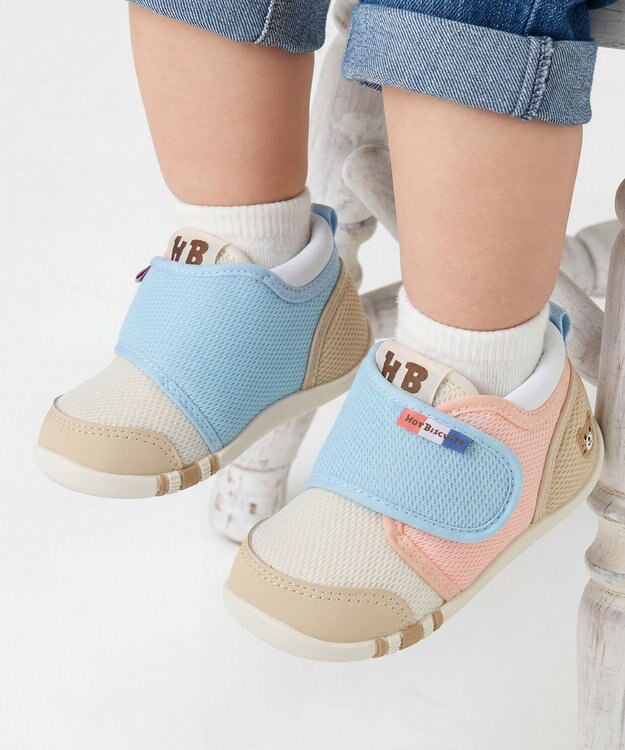 MIKI HOUSE HOT BISCUITS 【11.5cm-13.5cm】 ファーストベビーシューズ 白×ブルー