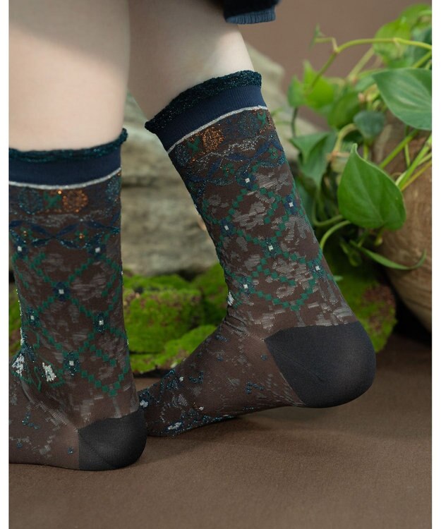 COQ Circulation ラメ花柄ソックス ダークブラウン