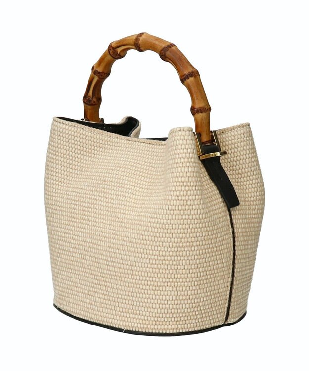 INTER-CHAUSSURES 【LORISTELLA】バンブーハンドルラフィアバケットバッグ アイボリー雑材