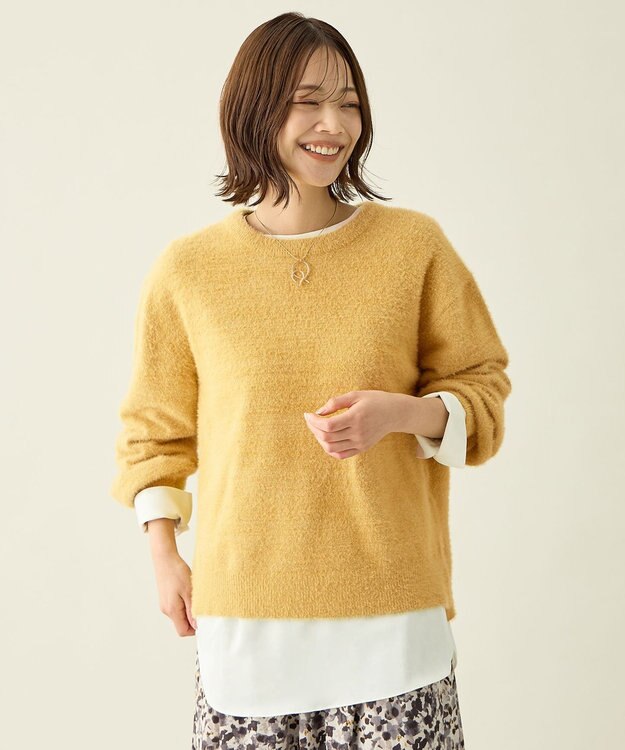 ANY L ショートシャギープルオーバーニット マスタード