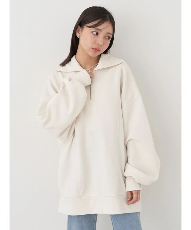 earth music&ecology スタンドｚｉｐダンボールチュニック Ivory