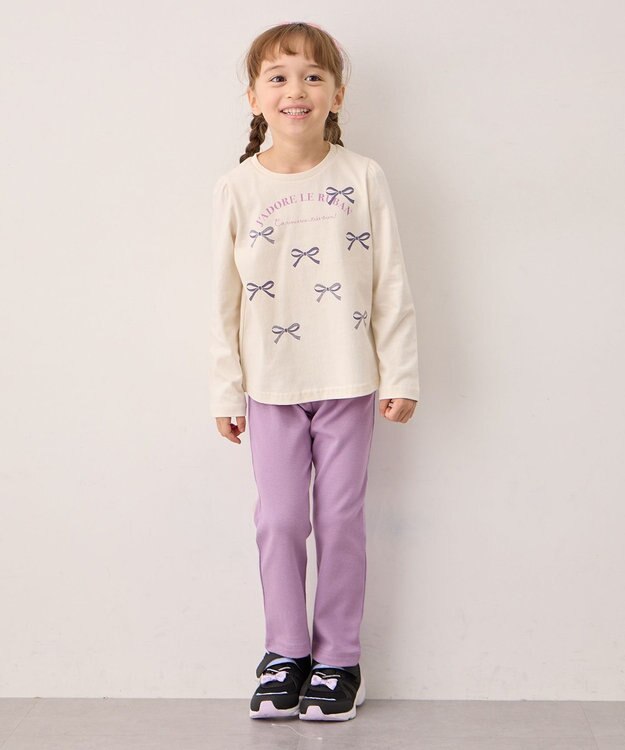 ANY KIDS 【WEB限定】7days プリント 長袖Tシャツ エクリュ×リボン