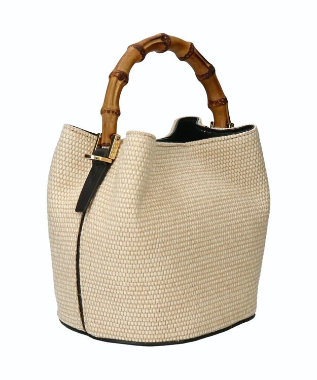 INTER-CHAUSSURES 【LORISTELLA】バンブーハンドルラフィアバケットバッグ アイボリー雑材