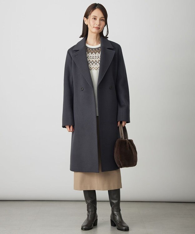 J.PRESS LADIES Pureラムウール ダブル ロングコート スレート系
