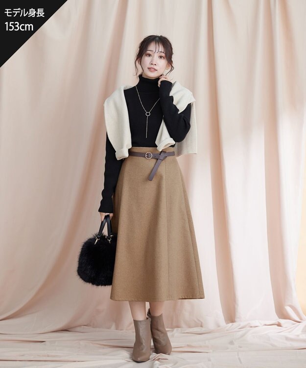 Tiaclasse 【洗える】ウール調フレアスカート ベージュ