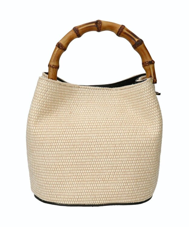 INTER-CHAUSSURES 【LORISTELLA】バンブーハンドルラフィアバケットバッグ アイボリー雑材