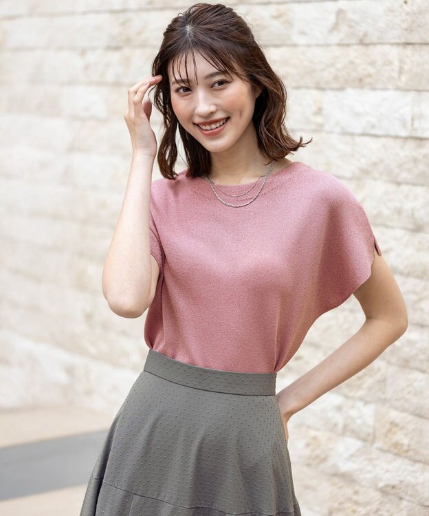 ANY SIS 【接触冷感・UVカット・洗える】ビューティクール フレンチ ニットＴ ピンクラメ