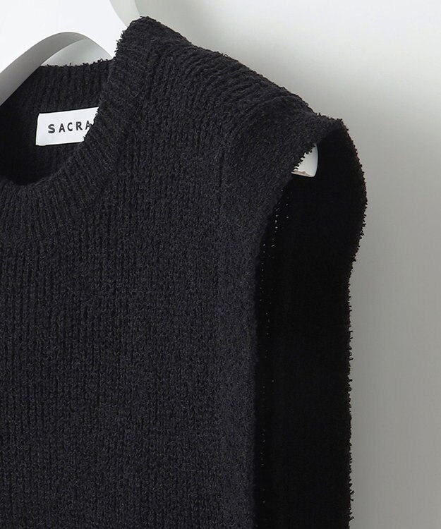 23区 【SACRA】コットンナイロンブークレ ポルカリブ ニット ブラック系