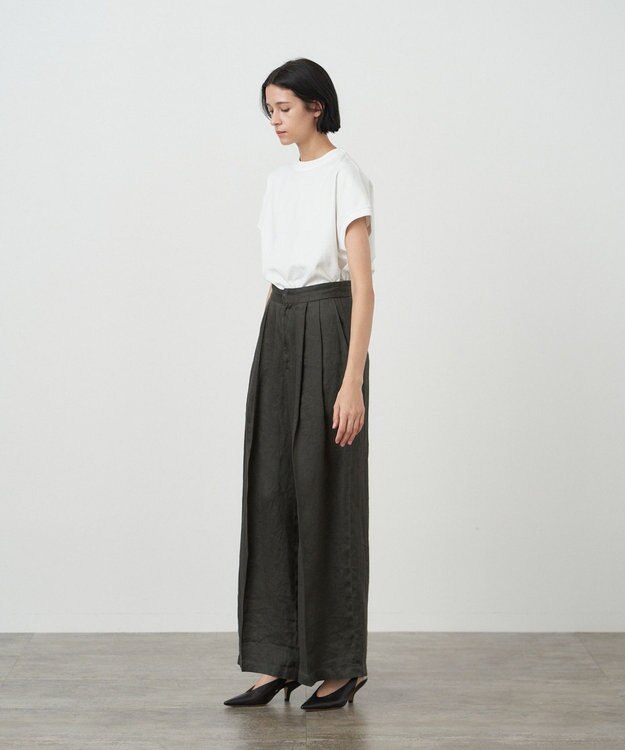 ATON GARMENT DYED LINEN SATIN | ワイドパンツ CHARCOAL GRAY