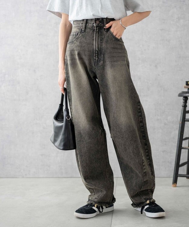 WEGO ヴィンテージウォッシュカーブデニムパンツ ブラックその他