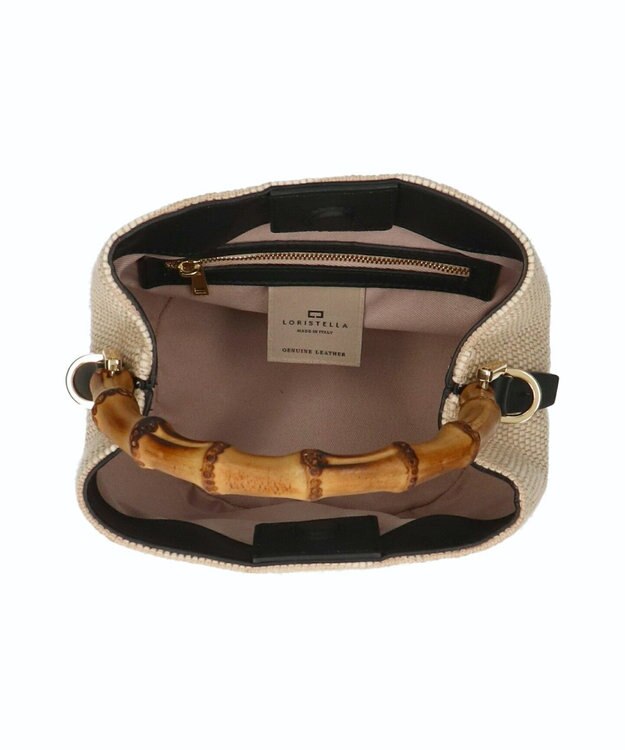 INTER-CHAUSSURES 【LORISTELLA】バンブーハンドルラフィアバケットバッグ アイボリー雑材