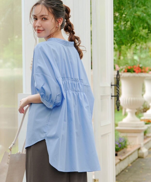 Tiaclasse 【洗える】バックギャザーシャツ サックス