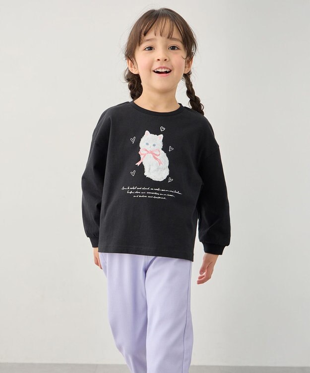 ANY KIDS 【綿100%】ネコアソート 長袖Tシャツ ブラック