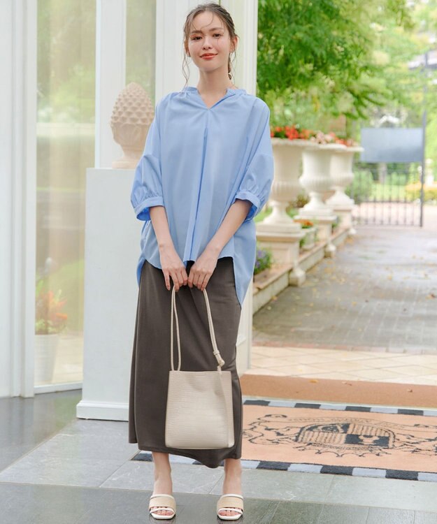 Tiaclasse 【洗える】バックギャザーシャツ サックス