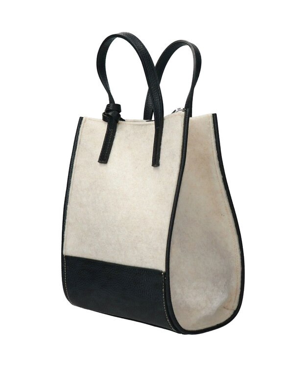 INTER-CHAUSSURES 【RIPANI】レザーハンドルフェルトバッグ ブラックコンビ