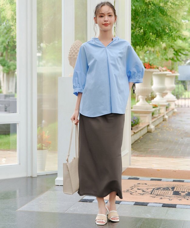 Tiaclasse 【洗える】バックギャザーシャツ サックス