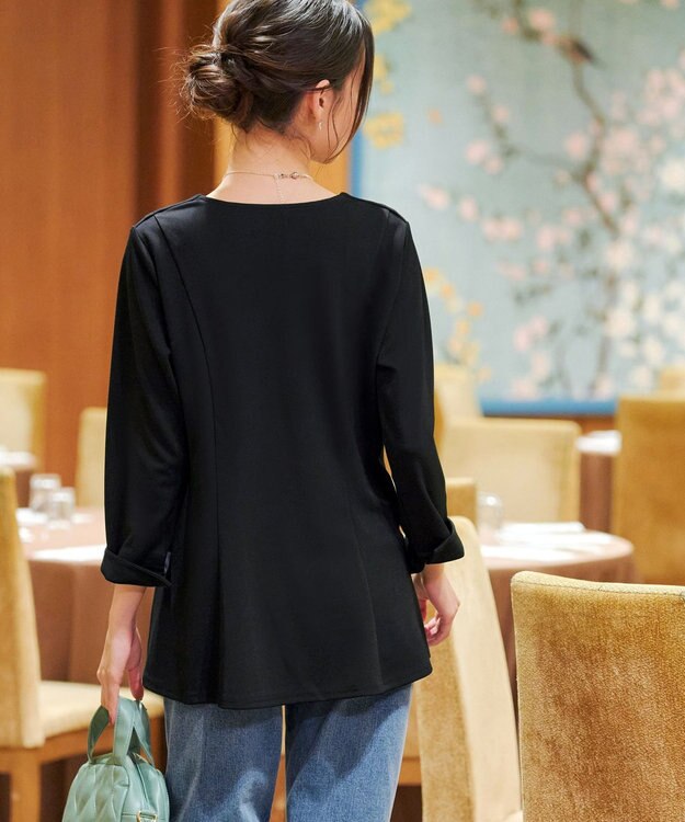 Tiaclasse L 【洗える】美ラインタックボタンカットソートップス ブラック