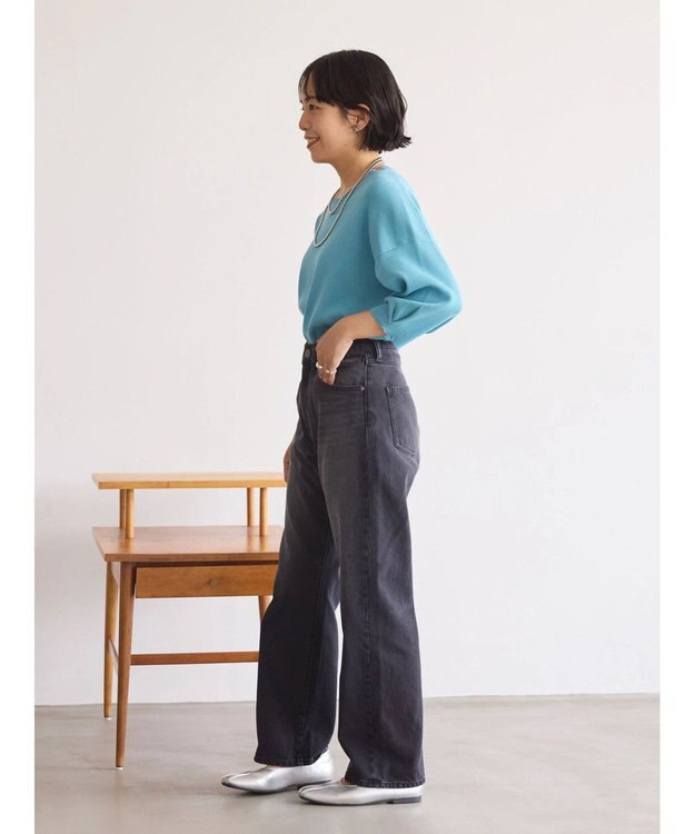 AMERICAN HOLIC ５分袖タックスリーブニットプルオーバー Sax