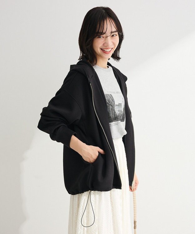 Green Parks ダブルＺＩＰ裾ドロストパーカー Black