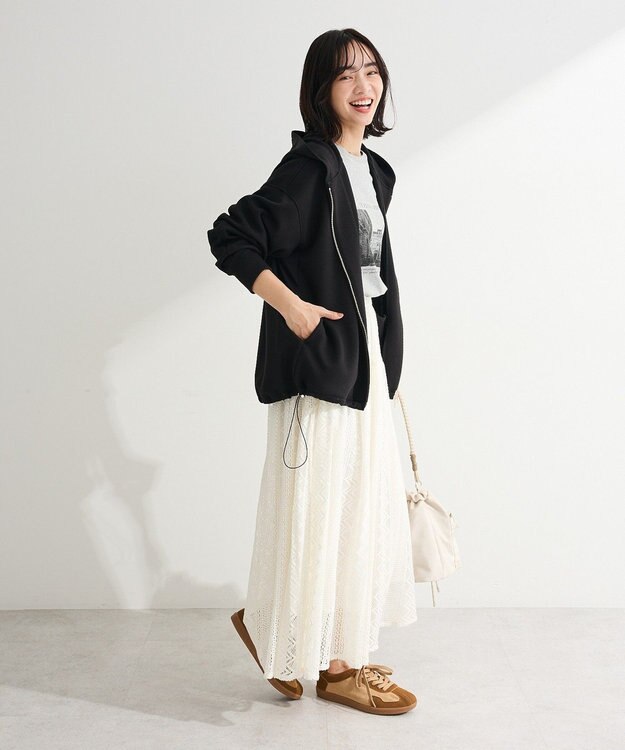 Green Parks ダブルＺＩＰ裾ドロストパーカー Black