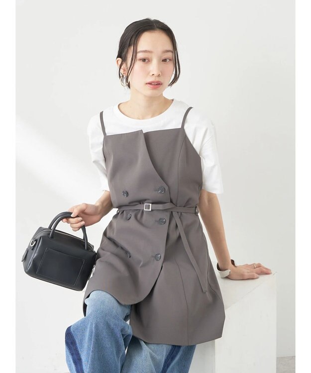 earth music&ecology トレンチ風キャミミニワンピース Dark Gray