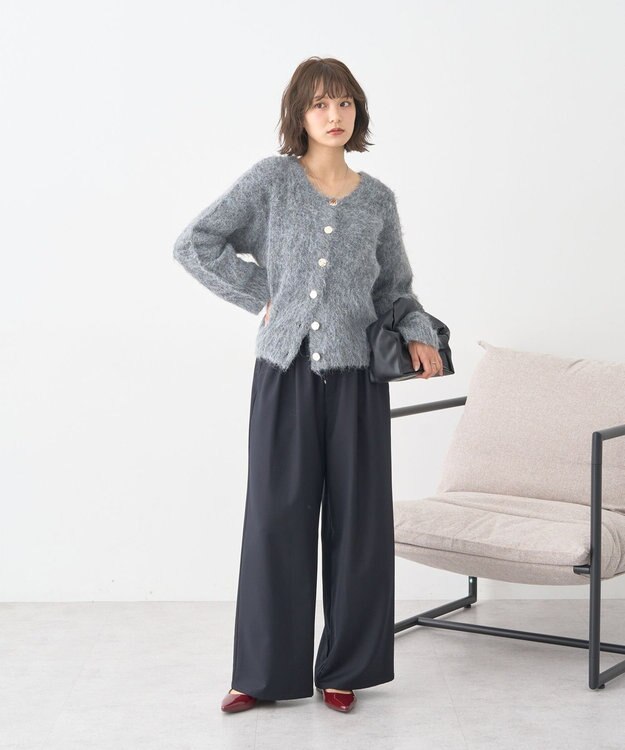 earth music&ecology クルーネックシャギーカーディガン グレー