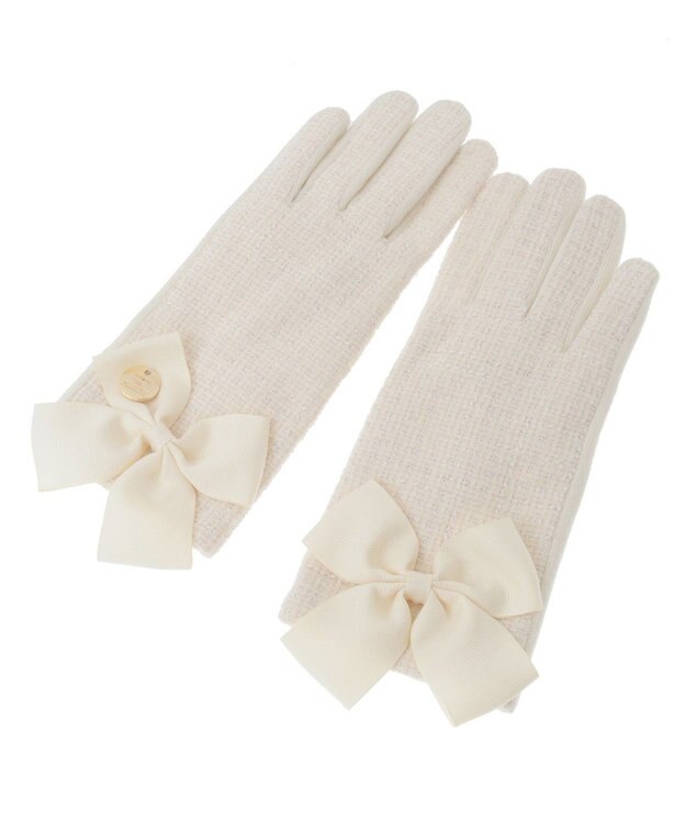 Maison de FLEUR ツイードリボングローブ Ivory