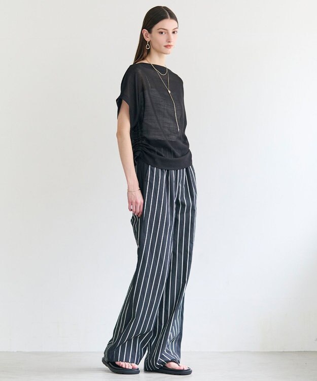 BEIGE， QUARTZ / 側章コンビ ストライプパンツ Black St.