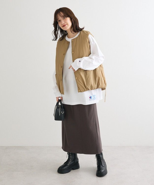 Green Parks サイドZIP中綿コクーンベスト Beige