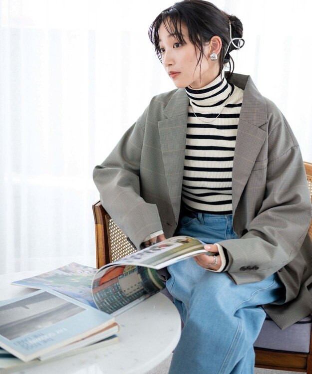 WEGO リブタートルネックニット ホワイトボーダー