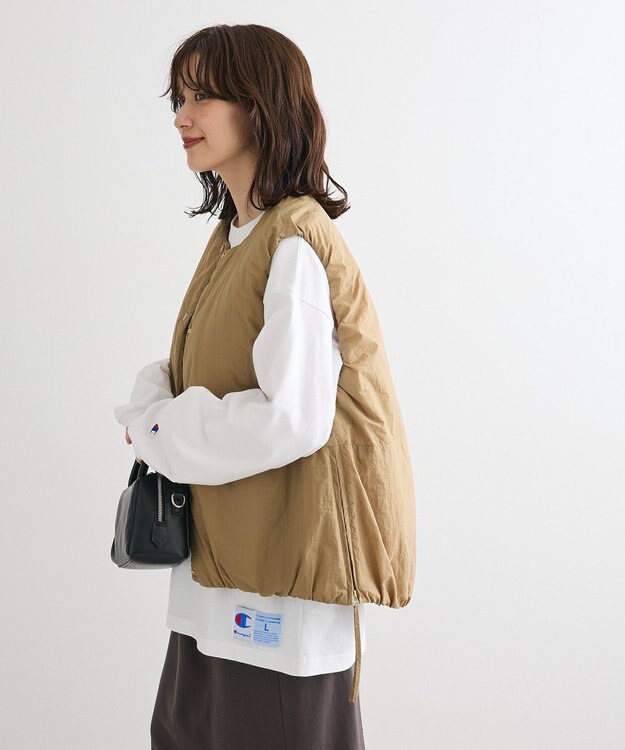 Green Parks サイドZIP中綿コクーンベスト Beige