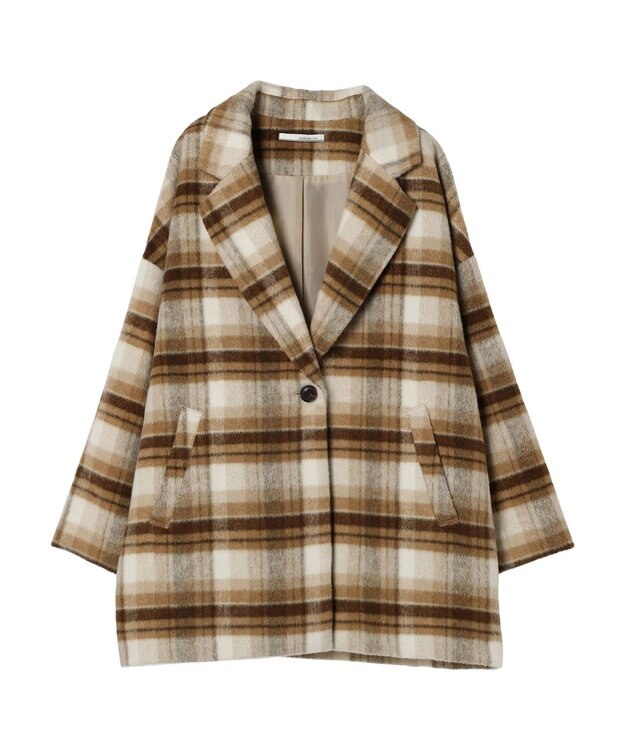 Green Parks ・ＥＬＥＮＣＡＲＥ　ＤＵＥ　シャギーチェックミドルコート Beige