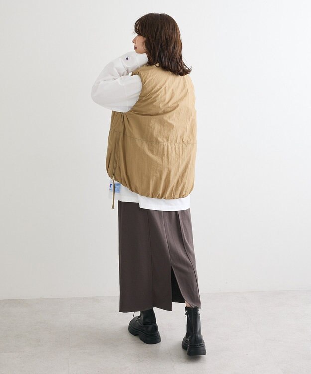 Green Parks サイドZIP中綿コクーンベスト Beige