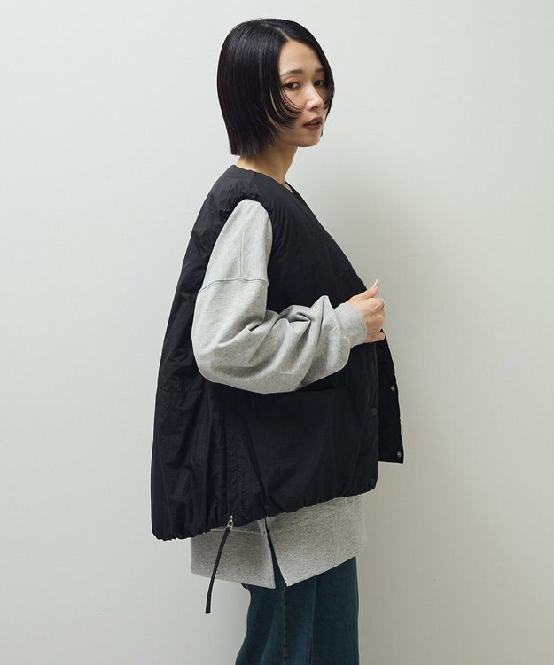 Green Parks サイドZIP中綿コクーンベスト Black