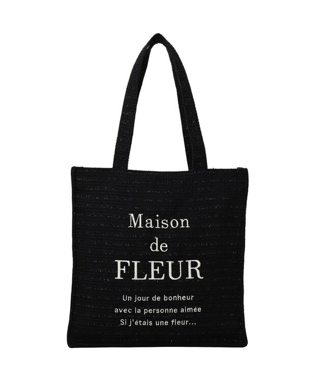 Maison de FLEUR ツイードロゴ刺繍スクエアトートバッグ Black