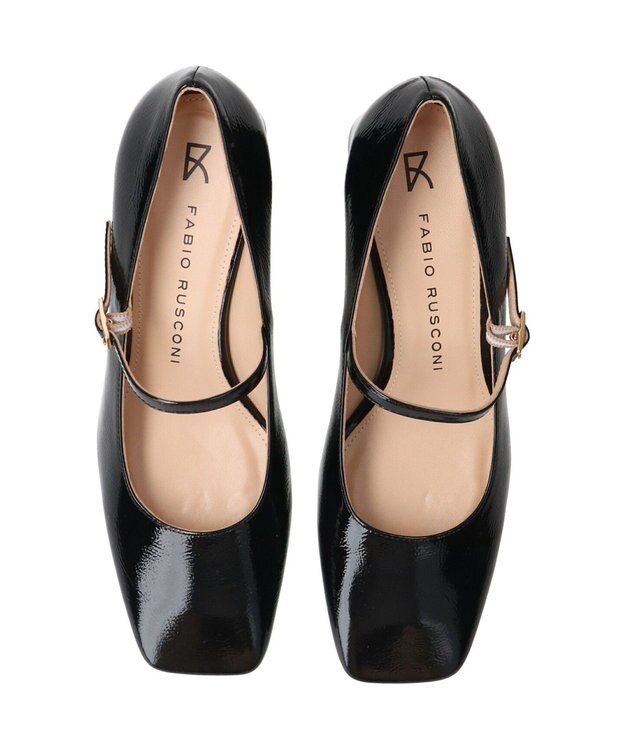 INTER-CHAUSSURES 【FABIO RUSCONI】スクエアトウワンストラップパンプス ブラックエナメル