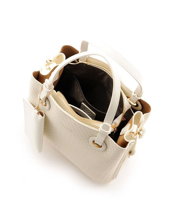MioFIRANO カジュアルシックバスケットウィーブハンドバッグ 2WAY パスケース付き　FIRANO フィラノ IVORY
