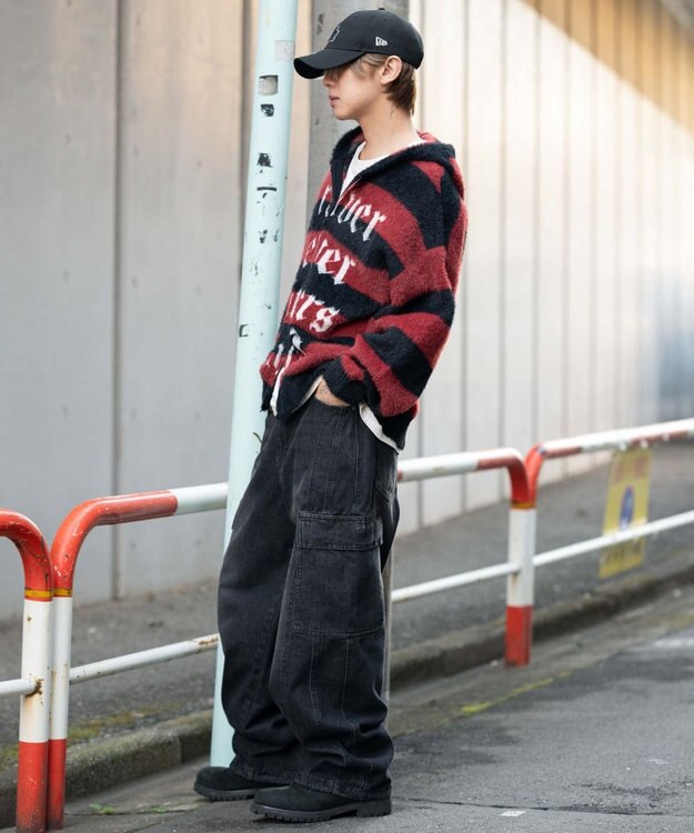 WEGO シャギーグラフィックZIPパーカー レッドボーダー