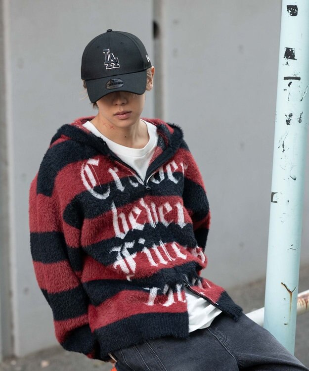 WEGO シャギーグラフィックZIPパーカー レッドボーダー