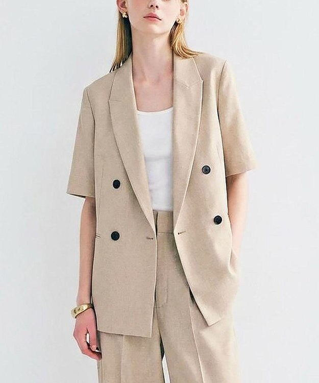 uncrave ウォッシャブルドライサップ ハーフスリーブジャケット シャンブレーベージュ