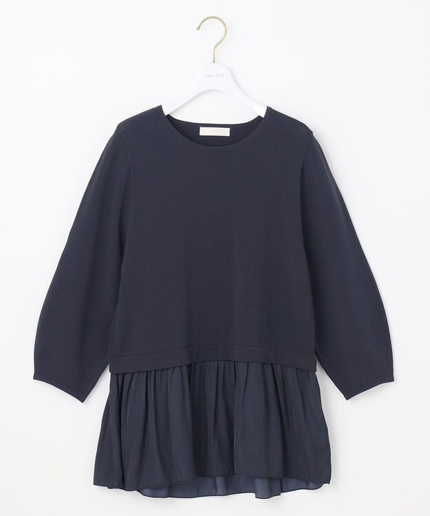 ANY SIS 【洗える】ファブリックコンビ ニット ネイビー