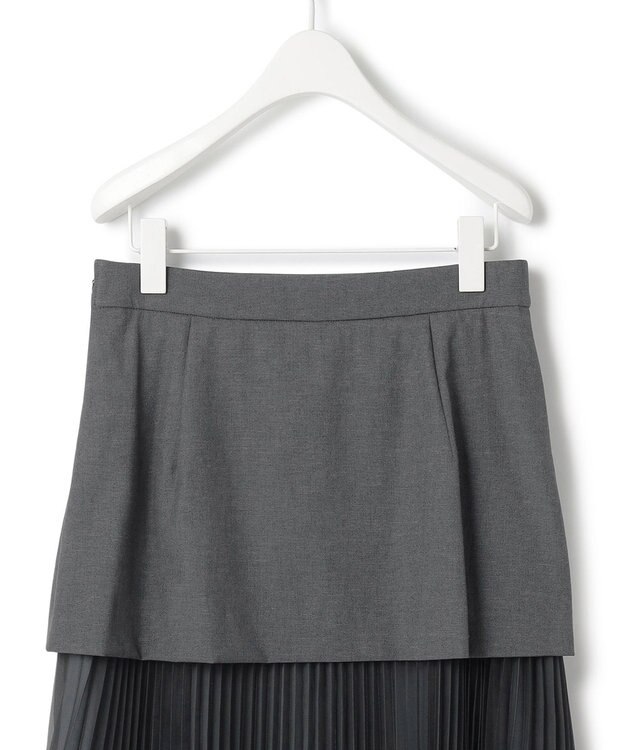 ICB L 【洗える】LooseWeave ドッキングプリーツスカート チャコール系