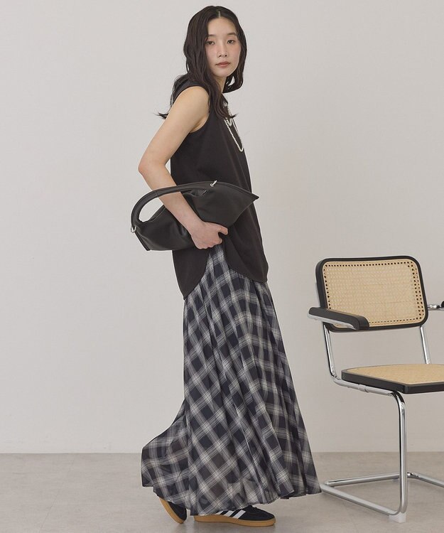 AMERICAN HOLIC 【選べる丈】チェックシアープリーツスカート Charcoal Gray