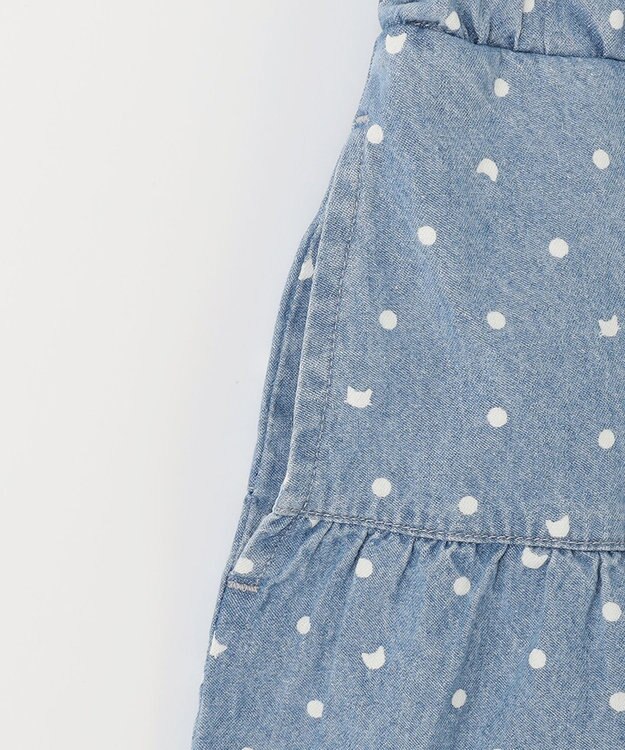 ANY KIDS 総柄フリル キュロット デニムブルー×ネコドット