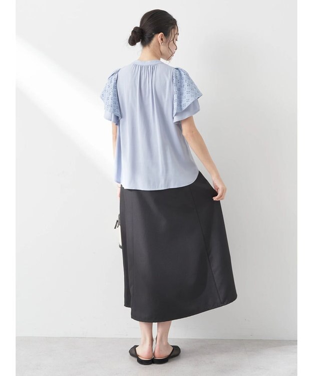 earth music&ecology レースラッフルブラウス Grayish Blue